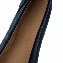 Pre Owned Charlotte Olympia Blue Velvet Kitty Slip On Loafers Size 38