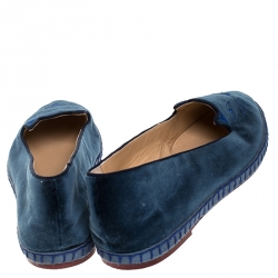 Pre Owned Charlotte Olympia Blue Velvet Kitty Slip On Loafers Size 38