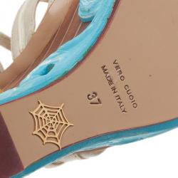 Pre Owned Charlotte Olympia Beige Canvas Maiden Voyage Wedge Sandals Size 37