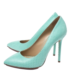 Pre Owned Charlotte Olympia Aqua Blue Python Monroe Pointed Toe Pumps Size 38