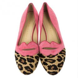 Pre Owned Charlotte Olympia Bisoux Suede &amp; Pony Hair Loafers Size 38.5