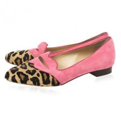 Pre Owned Charlotte Olympia Bisoux Suede &amp; Pony Hair Loafers Size 38.5