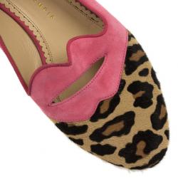 Pre Owned Charlotte Olympia Bisoux Suede &amp; Pony Hair Loafers Size 38.5