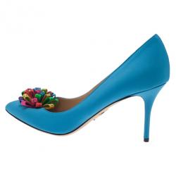 Pre Owned Charlotte Olympia Blue Satin Pompom Pumps Size 40