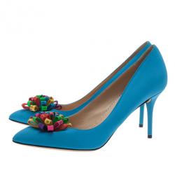 Pre Owned Charlotte Olympia Blue Satin Pompom Pumps Size 40