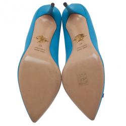 Pre Owned Charlotte Olympia Blue Satin Pompom Pumps Size 40