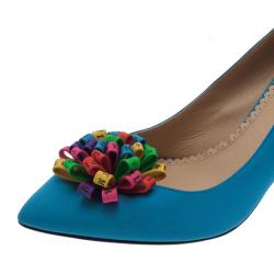 Pre Owned Charlotte Olympia Blue Satin Pompom Pumps Size 40
