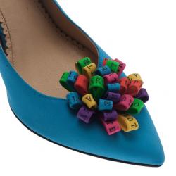 Pre Owned Charlotte Olympia Blue Satin Pompom Pumps Size 40