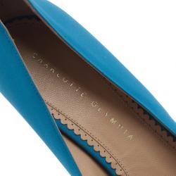 Pre Owned Charlotte Olympia Blue Satin Pompom Pumps Size 40