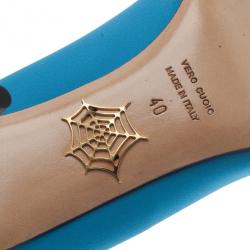 Pre Owned Charlotte Olympia Blue Satin Pompom Pumps Size 40