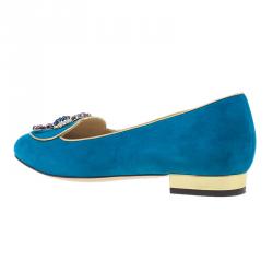 Pre Owned Charlotte Olympia Blue Suede Scorpio Smoking Slippers Size 38