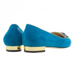 Pre Owned Charlotte Olympia Blue Suede Scorpio Smoking Slippers Size 38