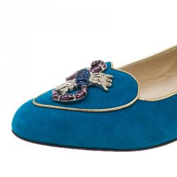 Pre Owned Charlotte Olympia Blue Suede Scorpio Smoking Slippers Size 38