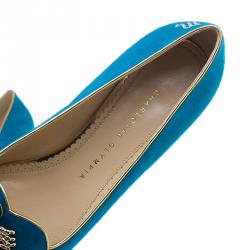 Pre Owned Charlotte Olympia Blue Suede Scorpio Smoking Slippers Size 38