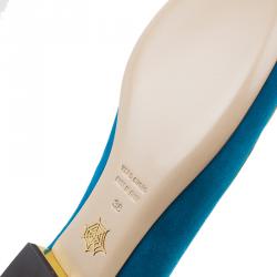 Pre Owned Charlotte Olympia Blue Suede Scorpio Smoking Slippers Size 38