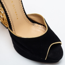 Charlotte Olympia Black Suede Peep Toe  Ankle Strap Sandals Size 39