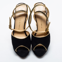 Charlotte Olympia Black Suede Peep Toe  Ankle Strap Sandals Size 39