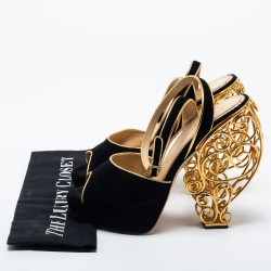 Charlotte Olympia Black Suede Peep Toe  Ankle Strap Sandals Size 39