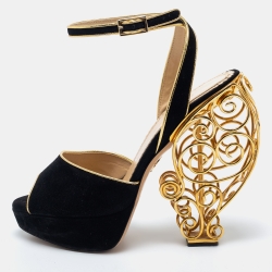Charlotte Olympia Black Suede Peep Toe  Ankle Strap Sandals Size 39