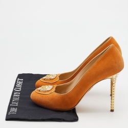 Pre Owned Charlotte Olympia Orange Suede Embellished Pumps Size 40