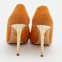 Pre Owned Charlotte Olympia Orange Suede Embellished Pumps Size 40