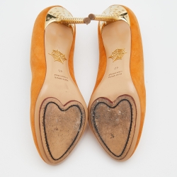 Pre Owned Charlotte Olympia Orange Suede Embellished Pumps Size 40