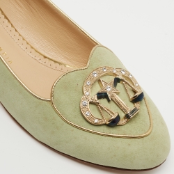 Charlotte Olympia Mint Green Suede Gemini Smoking Slippers Size 40