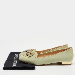 Charlotte Olympia Mint Green Suede Gemini Smoking Slippers Size 40