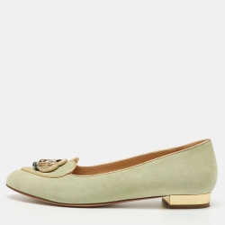 Charlotte Olympia Mint Green Suede Gemini Smoking Slippers Size 40