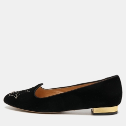 Charlotte Olympia Black Velvet Web Smoking Slippers Size 40