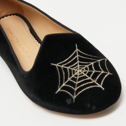 Charlotte Olympia Black Velvet Web Smoking Slippers Size 40