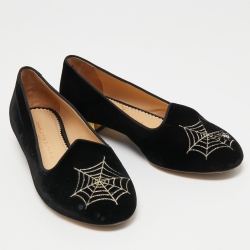 Charlotte Olympia Black Velvet Web Smoking Slippers Size 40