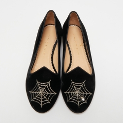 Charlotte Olympia Black Velvet Web Smoking Slippers Size 40