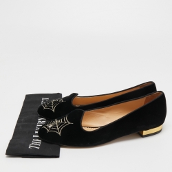 Charlotte Olympia Black Velvet Web Smoking Slippers Size 40