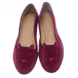 Pre Owned Charlotte Olympia Pink Suede Capri Cat Espadrille Loafers Size 39
