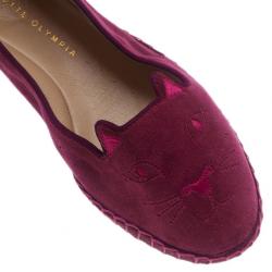 Pre Owned Charlotte Olympia Pink Suede Capri Cat Espadrille Loafers Size 39