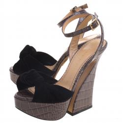 Pre Owned صندل بحزام للكاحل شارلوت أوليمبيا فريلاند جلد رصاصي نقشة التمساح وسو يدي مقاس 36