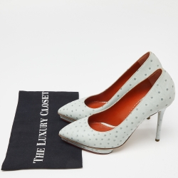 Pre Owned Charlotte Olympia Light Blue Ostrich Embossed Leather Dolly Pointed Toe Pumps Size 37
