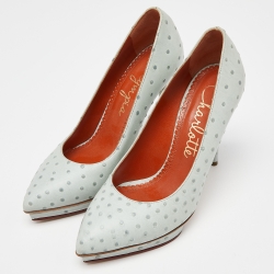 Pre Owned Charlotte Olympia Light Blue Ostrich Embossed Leather Dolly Pointed Toe Pumps Size 37