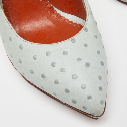 Pre Owned Charlotte Olympia Light Blue Ostrich Embossed Leather Dolly Pointed Toe Pumps Size 37