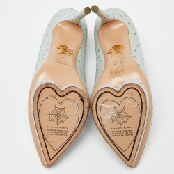 Pre Owned Charlotte Olympia Light Blue Ostrich Embossed Leather Dolly Pointed Toe Pumps Size 37