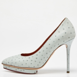 Pre Owned Charlotte Olympia Light Blue Ostrich Embossed Leather Dolly Pointed Toe Pumps Size 37