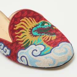 Charlotte Olympia Multicolor Embroidered Canvas Flat Mules Size 41
