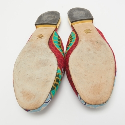 Charlotte Olympia Multicolor Embroidered Canvas Flat Mules Size 41