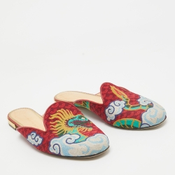 Charlotte Olympia Multicolor Embroidered Canvas Flat Mules Size 41