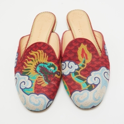Charlotte Olympia Multicolor Embroidered Canvas Flat Mules Size 41