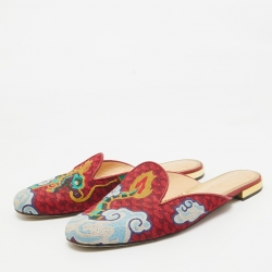 Charlotte Olympia Multicolor Embroidered Canvas Flat Mules Size 41