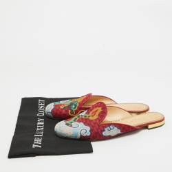 Charlotte Olympia Multicolor Embroidered Canvas Flat Mules Size 41
