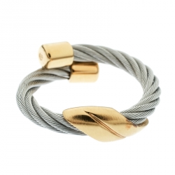 Pre Owned Charriol Gold Tone Motif Twisted Cable Silver Tone Adjustable Ring