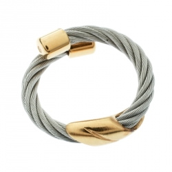 Pre Owned Charriol Gold Tone Motif Twisted Cable Silver Tone Adjustable Ring
